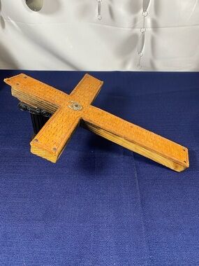 Rustic Leather Woven Wood Wall Cross - Decorative Home Wall Art